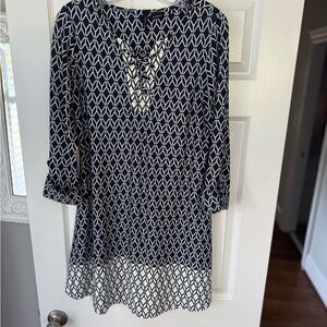 New Directions Navy and White Geometric Dress Size Small